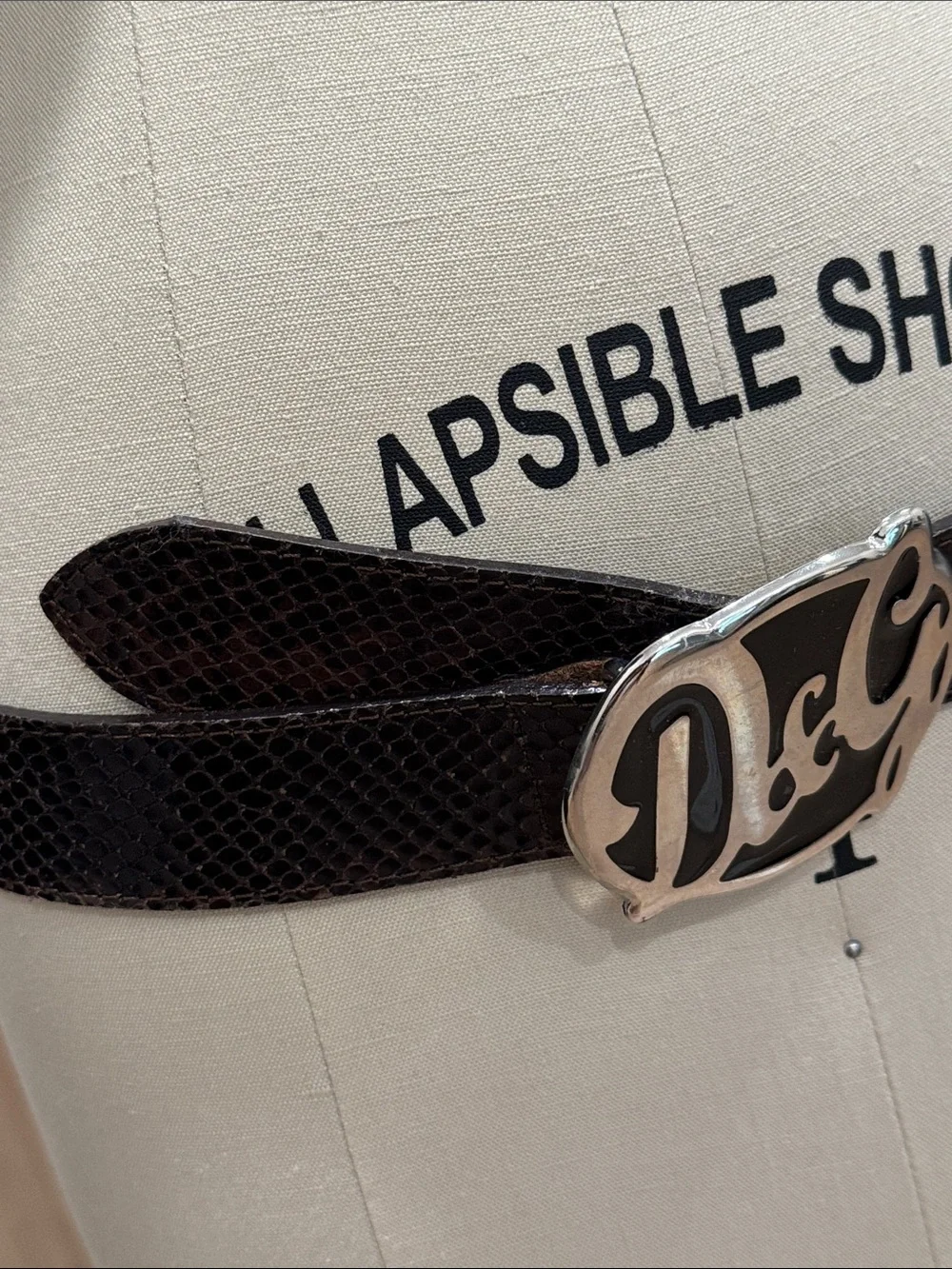 Vintage D&G Brown Textured Leather Belt with Silver D&G Logo Buckle